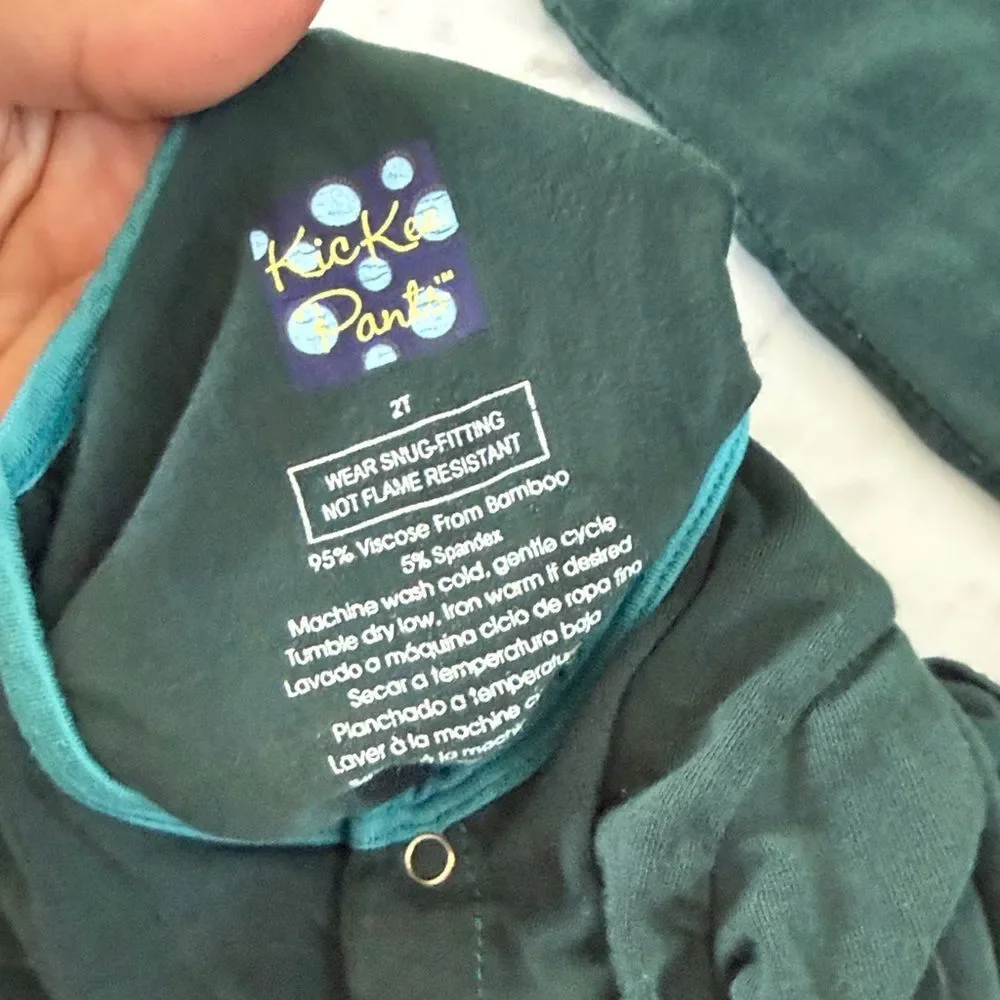 Kickee Pant Bamboo Sz 2T One Piece Sleeper Dark Green Seat Snap